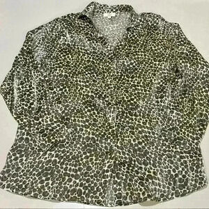 Entro Leopard Print Shimmer Long Sleeve Button Down Size XL